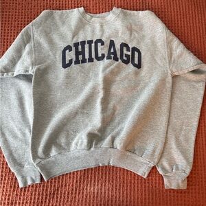 Hanes Gray Sweatshirt with Navy CHICAGO Lettering